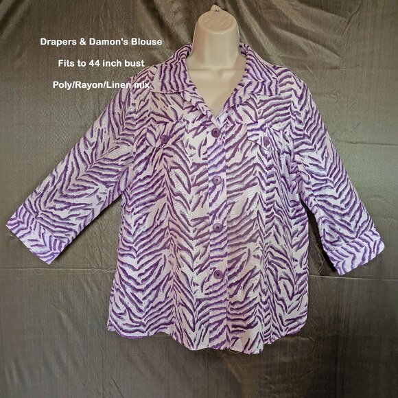 Drapers & Damon's Blouse, Button front, 44 inch bust, Sz L, Poly/Rayon/Linen mix - Picture 11 of 17